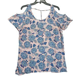 KUT From The Kloth Cold Shoulder Floral Top Size M Pink Blue